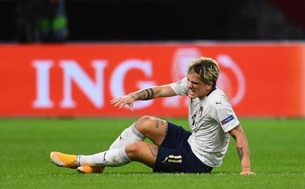 Il momento dell&rsquo;infortunio di Zaniolo con la Nazionale. Getty 