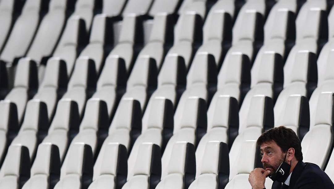 Andrea Agnelli in un Allianz Stadium vuoto. Afp 