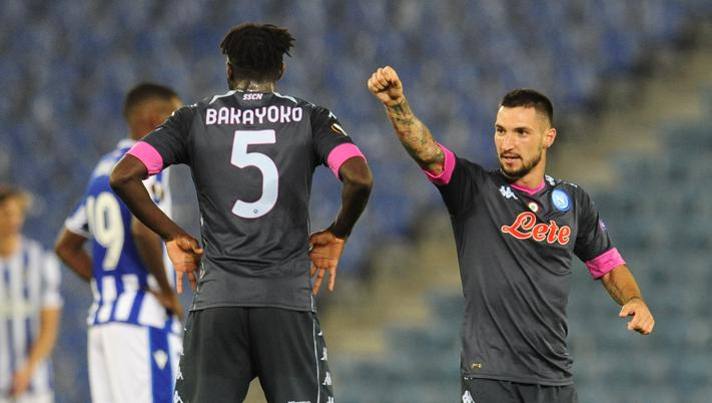 L'esultanza di Matteo Politano, match winner di Real Sociedad-Napoli. Ap L'esultanza di Matteo Politano, match winner di Real Sociedad-Napoli. Ap