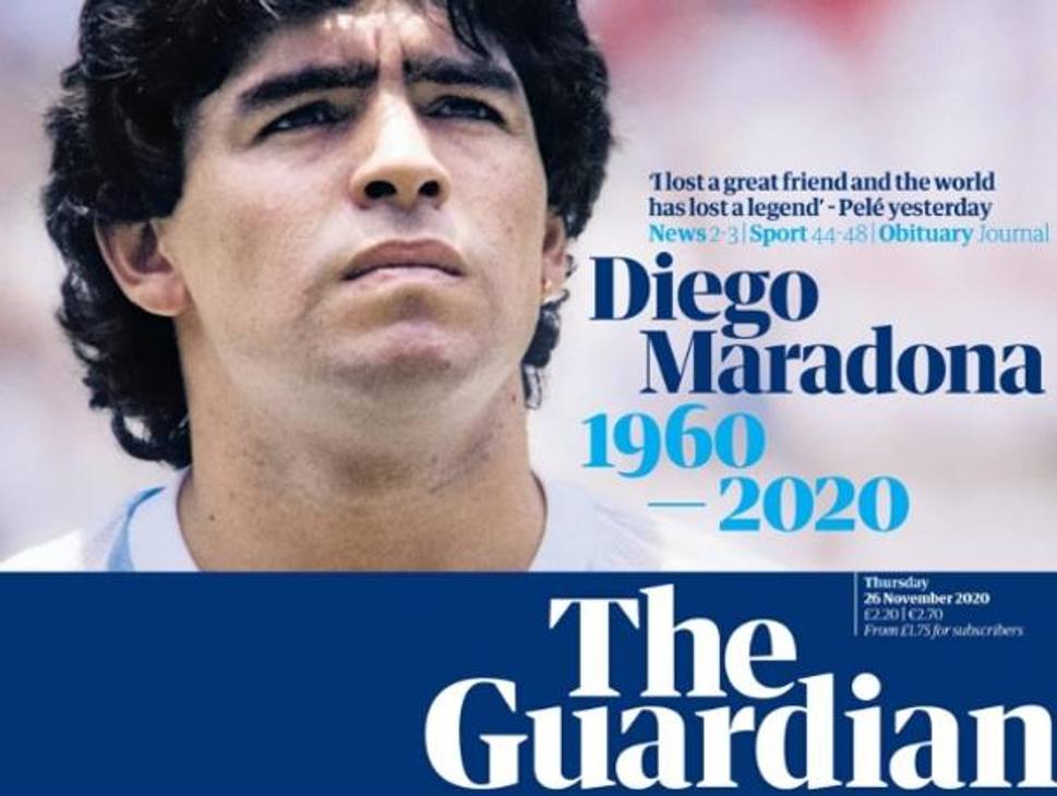  Il Guardian sceglie le parole di Pelé per ricordare il fuoriclasse argentino: "Ho perso un grande amico e il mondo ha perso una leggenda"  