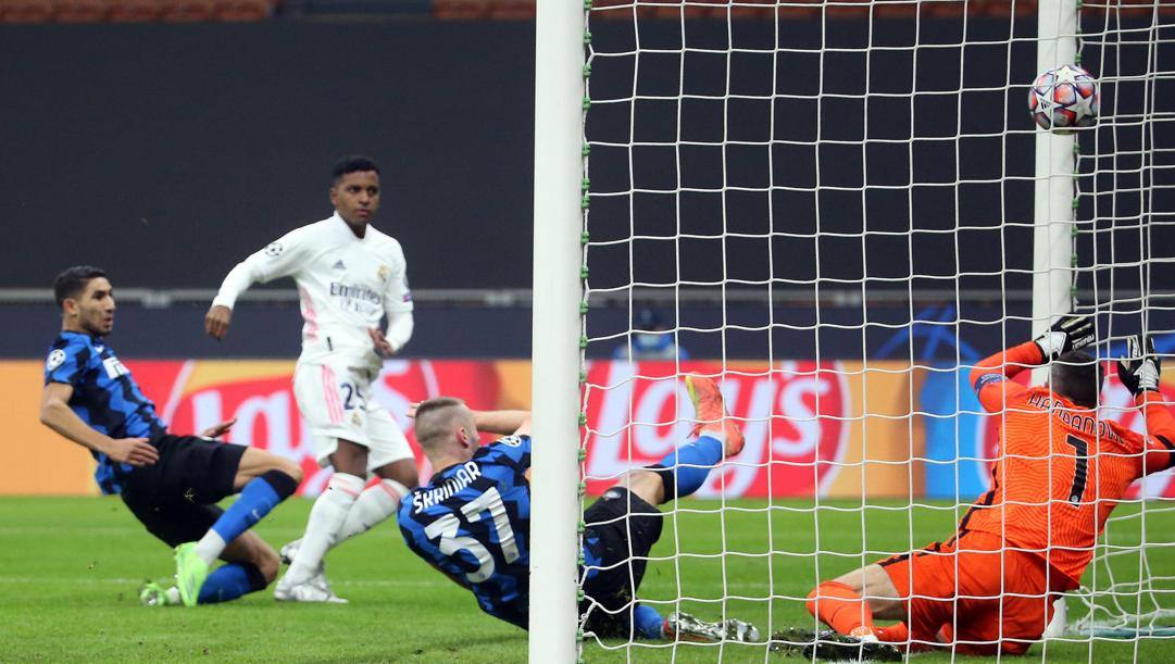 Rodrygo e l'ultimo gol all'Inter al Meazza. Ansa  