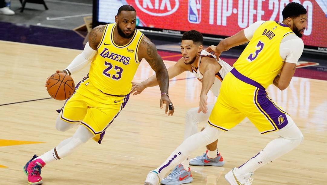 LeBron James e Anthony Davis, perno dei Lakers 2020-21. Afp 