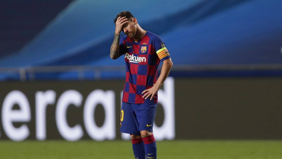 Leo Messi dopo la sconfitta per 8-2 contro il Bayern Monaco in Champions League. Getty 