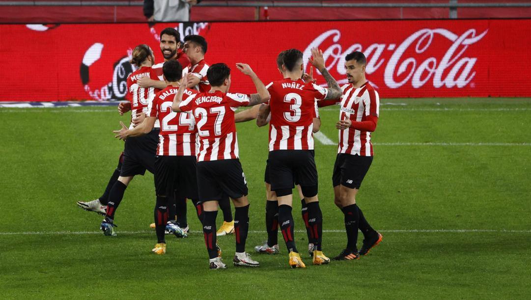 L'Athletic Bilbao festeggia la rete di Garcia al Getafe. Epa 