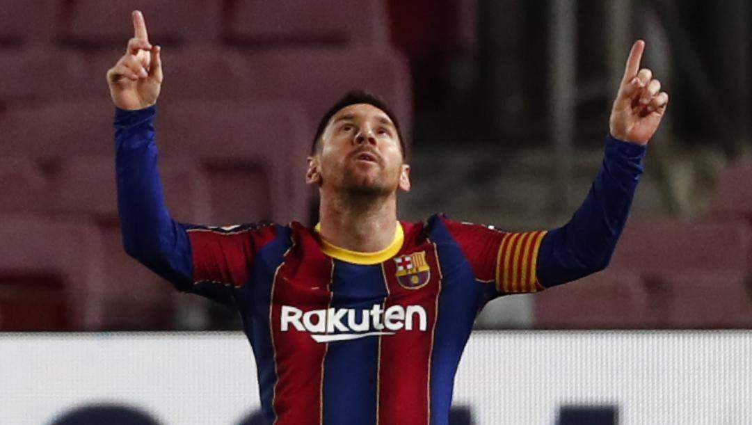 Leo Messi dopo il gol all'Athletic Bilbao FOTO: AP  