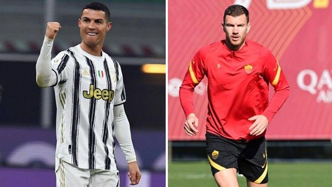 Cristiano Ronaldo, 36 anni, e Edin Dzeko, 34. Ansa-LaPresse 