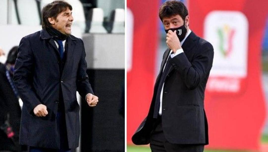 Antonio Conte (allenatore Inter) a sinistra e Andrea Agnelli (presidente Juventus) a destra 