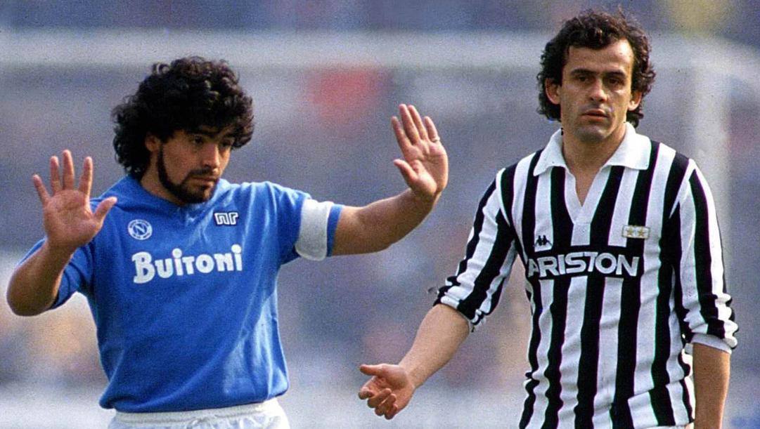Diego Armando Maradona e Michel Playini nel 1986 
