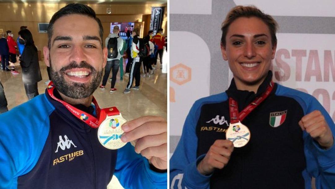 A destra Luigi Busà, oro nei -75 kg, a sinistra Silvia Semeraro, oro nei -68 kg 