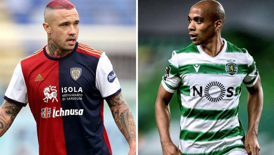 Radja Nainggolan (32 anni, al Cagliari) e Joao Mario (28, allo Sporting Lisbona). GETTY-AFP 