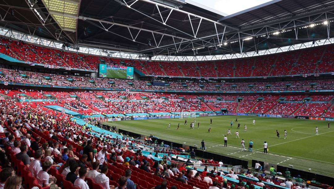 Una veduta di Wembley, lo stadio di Londra dove l'11 luglio è in programma la finale dell'Europeo. Getty 