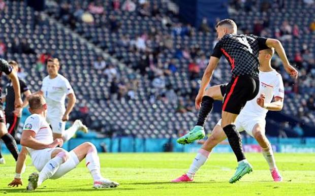 La rete del pareggio di Ivan Perisic. Epa La rete del pareggio di Ivan Perisic. Epa