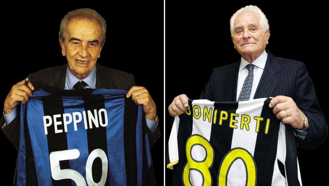 Peppino Prisco e Giampiero Boniperti, per decenni simboli di Inter-Juve. Lapresse 