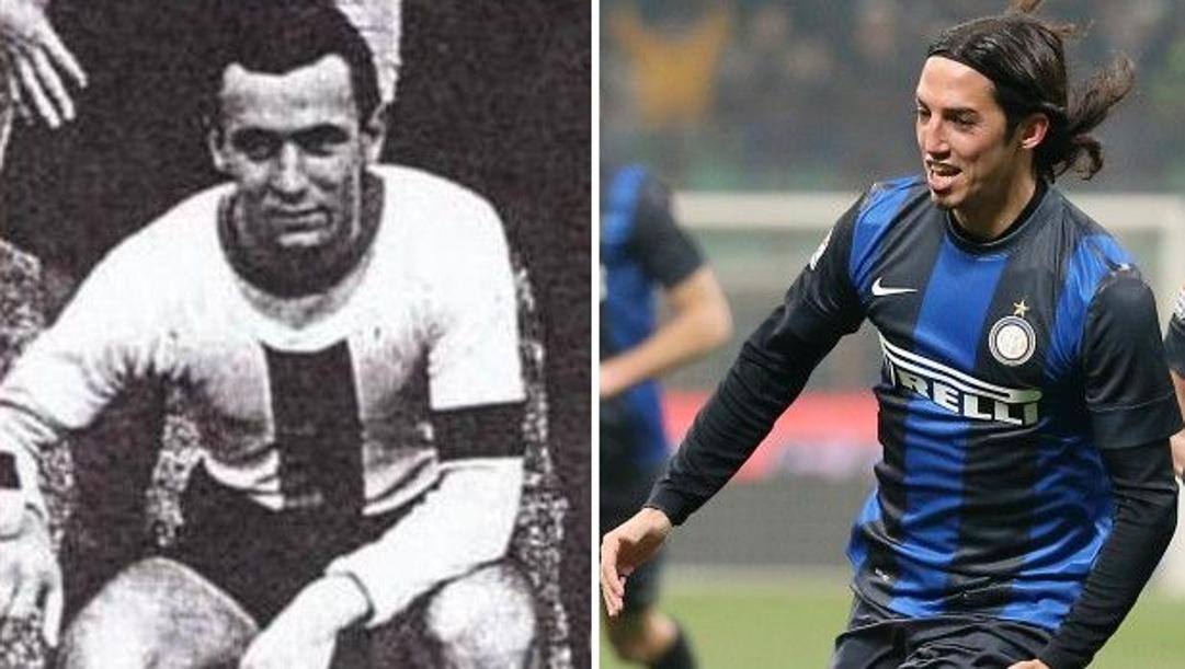 Piero Trapanelli, decisivo per il Milan in un derby del 1942, e Ezequiel Schelotto, gol per l'Inter nella stracittadina del 2013 
