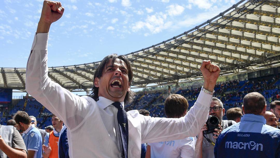 Inzaghi esulta dopo il derby vinto 3-1 nell'aprile 2017. LaPresse 