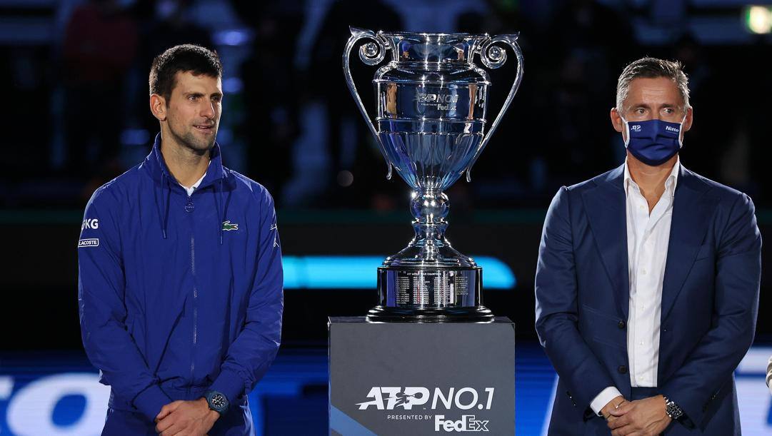 Andrea Gaudenzi (a destra) e Novak Djokovic, numero uno del mondo GETTY 