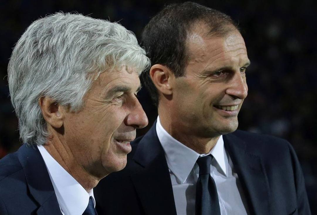 Gian Piero Gasperini, 63 anni, allenatore italiano dell'Atalanta, e Massimiliano Allegri, 54 anni, allenatore italiano della Juventus. Getty 
