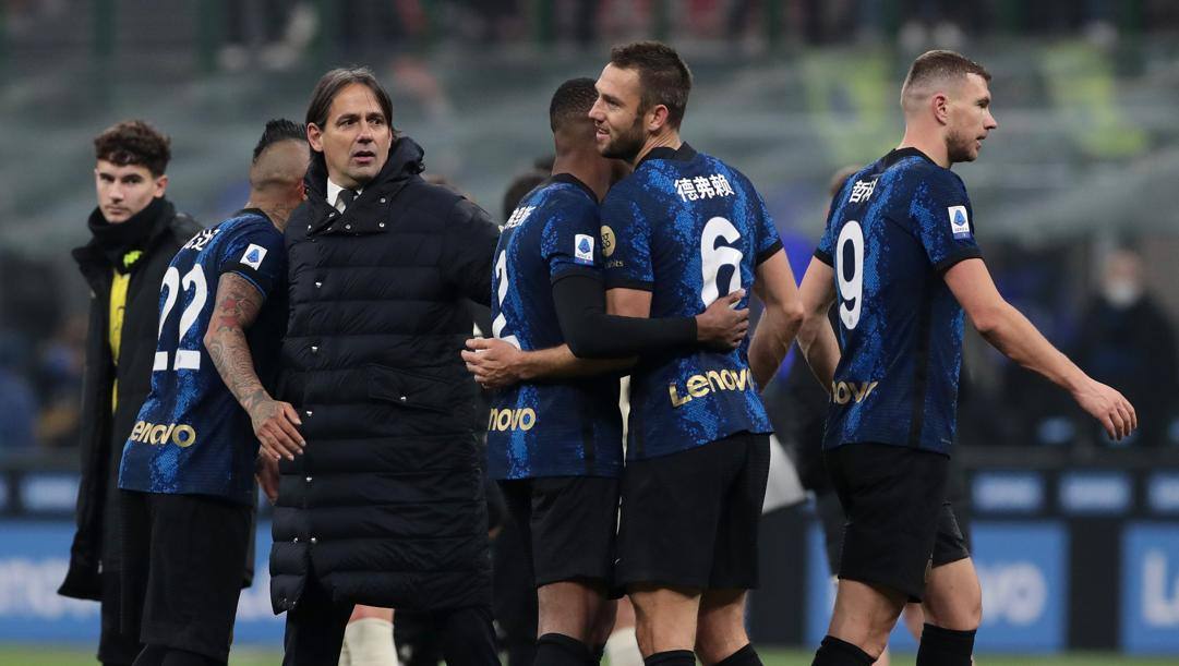 L'Inter festeggia la vittoria contro il Venezia. Getty 