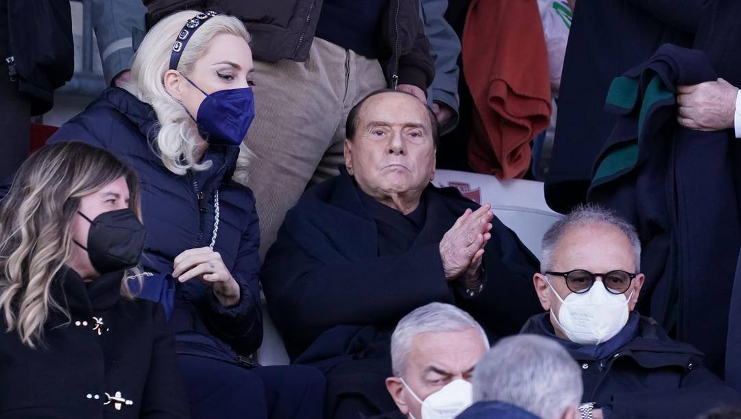 Silvio Berlusconi, 85 anni, allo U-Power Stadium. LaPresse 