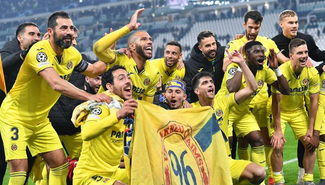 L'esultanza dei giocatori del Villarreal dopo l'impresa all'Allianz. Ansa 