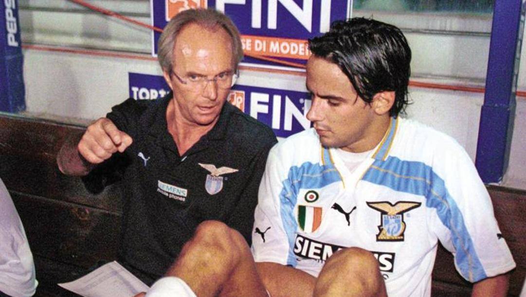 Sven Goran Eriksson con Simone Inzaghi alla Lazio nel 2000. Getty 