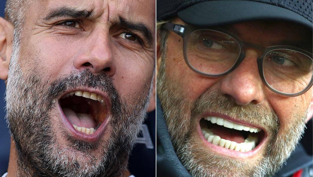 Pep Guardiola e Jurgen Klopp. Afp 