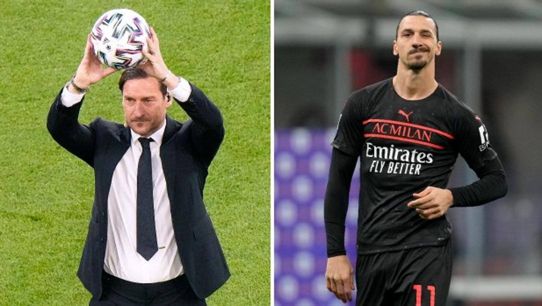 Da sinistra Francesco Totti e Zlatan Ibrahimovic. Afp/LaPresse 