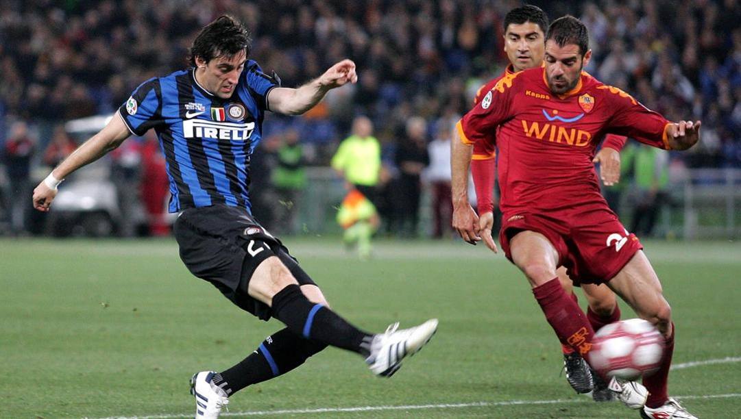 Il gol di Milito alla Roma nella finale di Coppa Italia 2010. Getty 