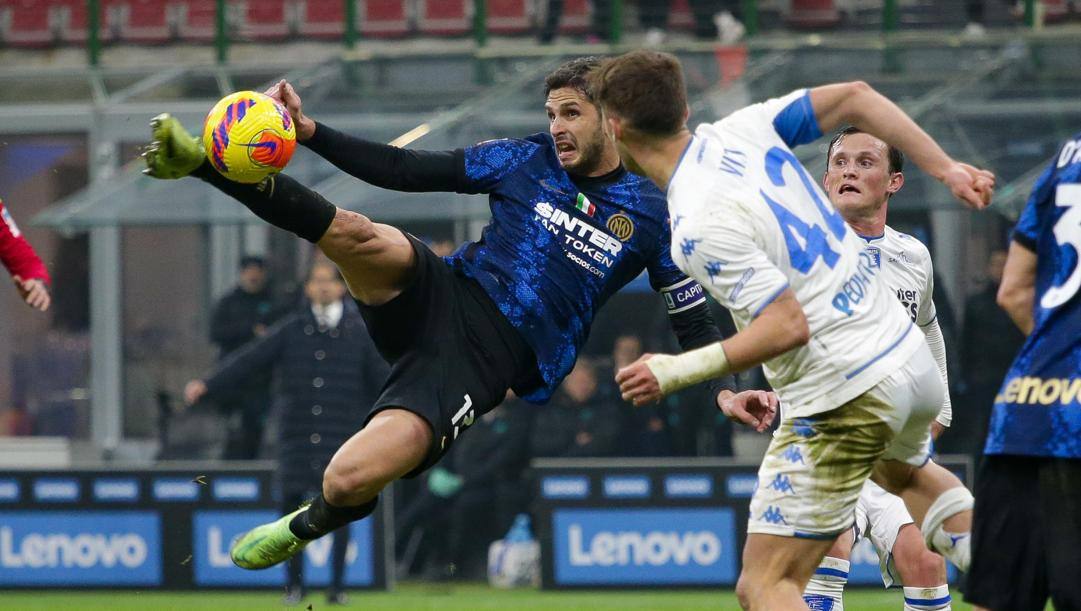 Il gol di Ranocchia all'Empoli nell'ottavo di Coppa. Ansa 