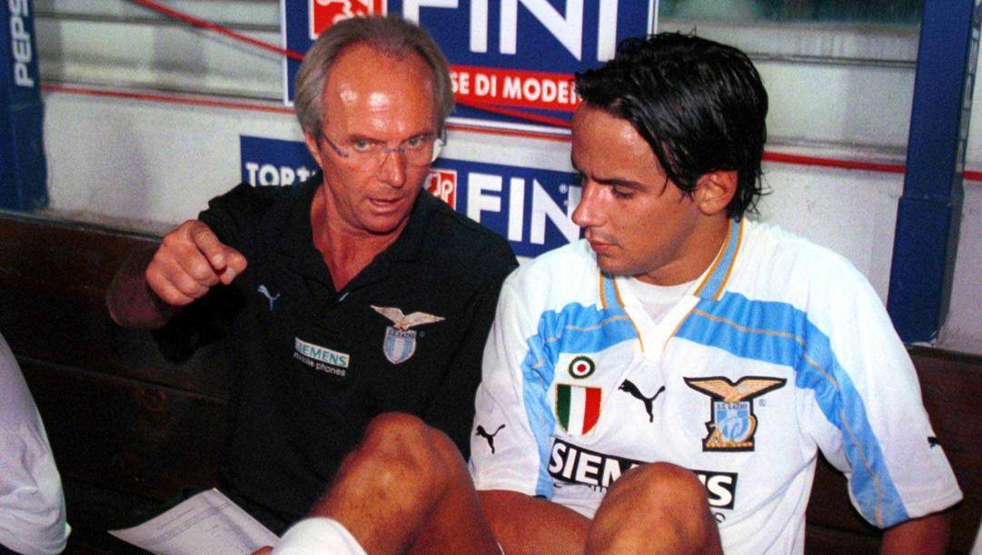 Sven Goran Eriksson con Simone Inzaghi alla Lazio. Getty 