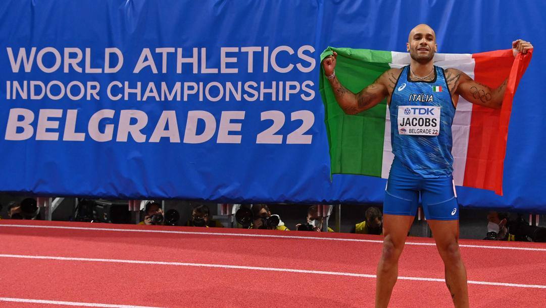  Marcell Jacobs, 27anni, atleta  italiano, campione olimpico dei 100 metri piani, della staffetta 4×100 metri ai Giochi di Tokyo 2020 e campione mondiale indoor dei 60 metri piani a Belgrado 2022 