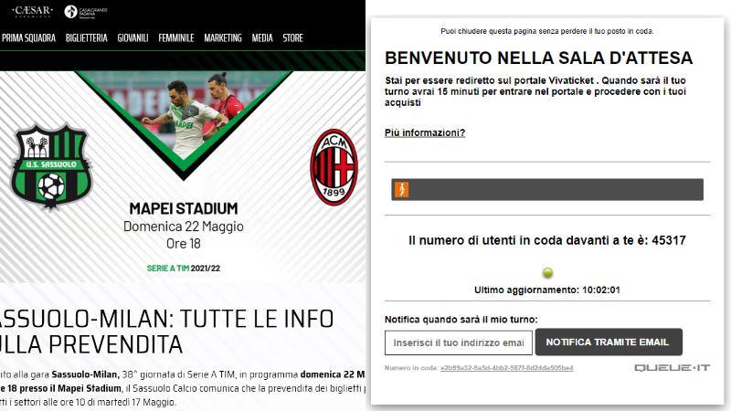 Biglietti Sassuolo-Milan, maxi code per l’acquisto on line