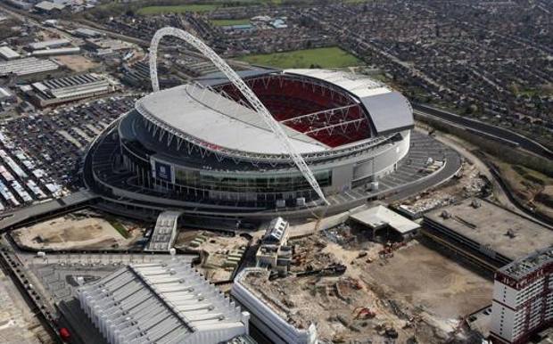 Il Wembley Stadium di Londra che domenica ospiterà Nottingham Forest-Huddersfield Town. Ap 
