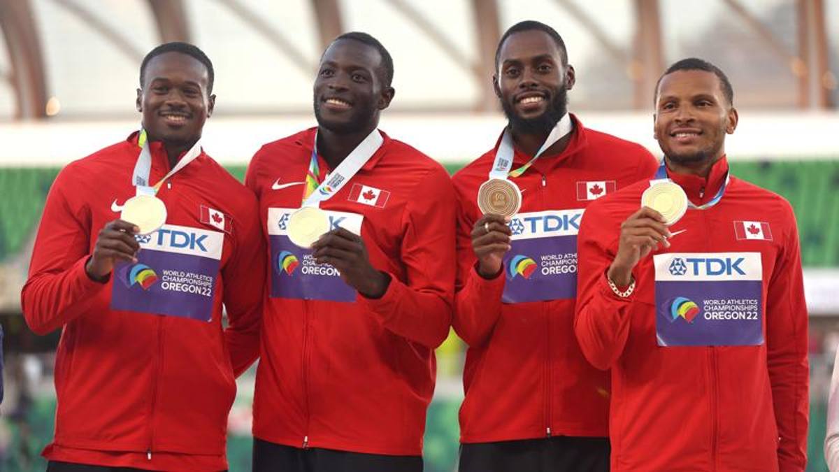World Athletics Championships, 4×100 from Canada, USA mock