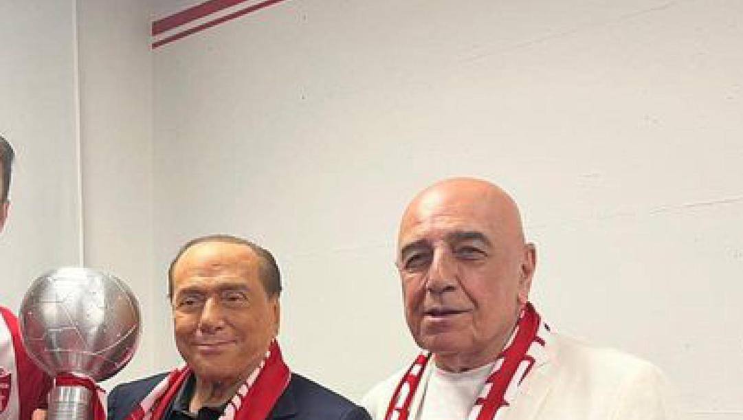 Berlusconi e Galliani dopo la storica promozione del Monza. Ansa 