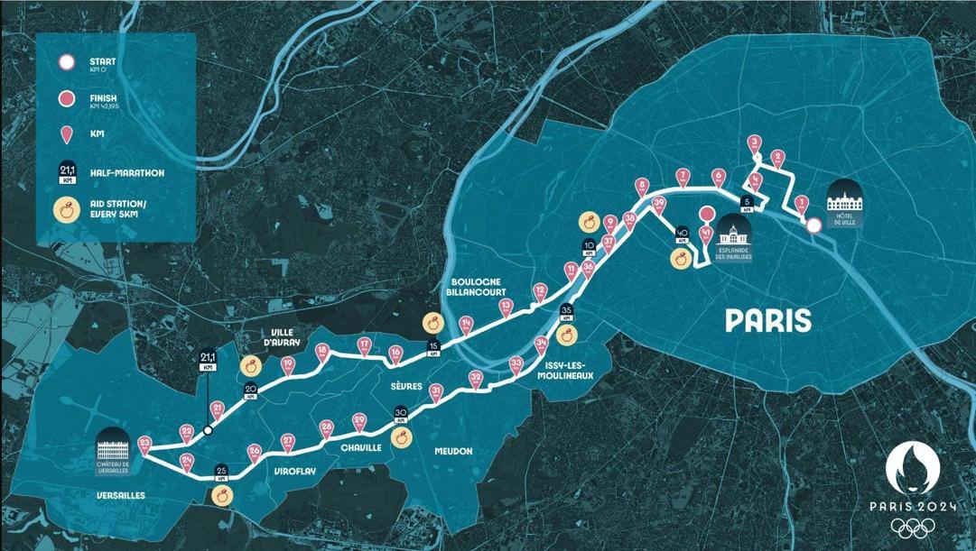 Il percorso della maratona olimpica 2024, a Parigi. Paris2024.org 