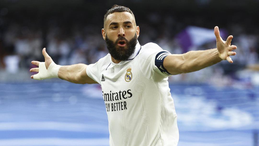 Karim Benzema esulta dopo un gol Epa 