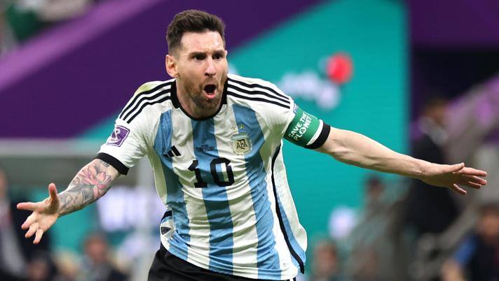 L'esultanza di Leo Messi dopo l'1-0 segnato EPA 