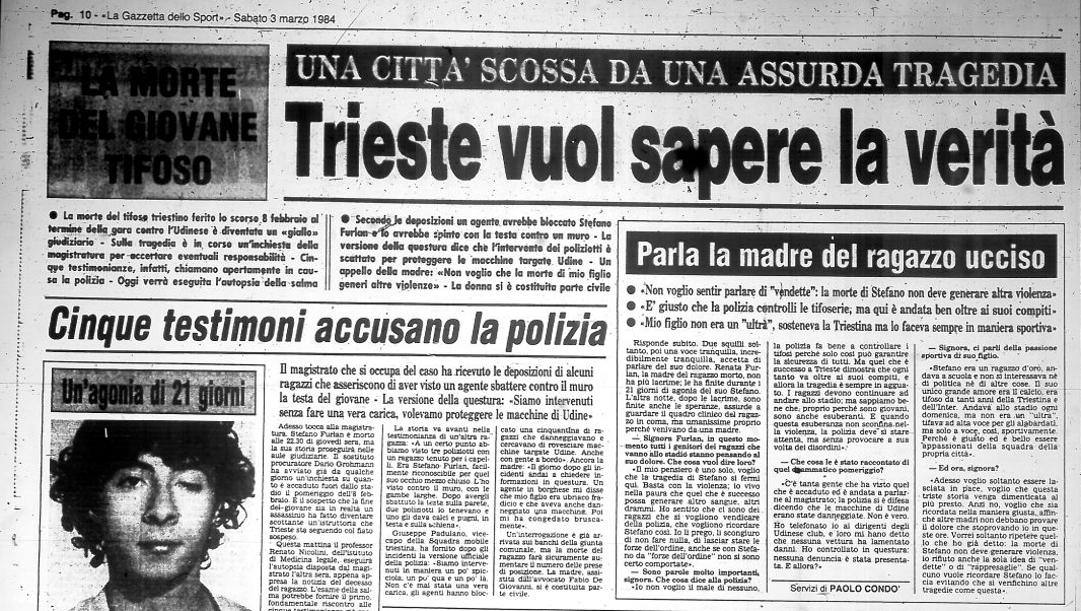 La pagina con cui la Gazzetta nel 1984 raccontava la tragedia di Stefano Furlan 
