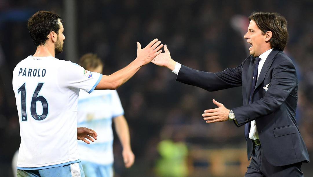 Marco Parolo con Simone Inzaghi alla Lazio. Lapresse 