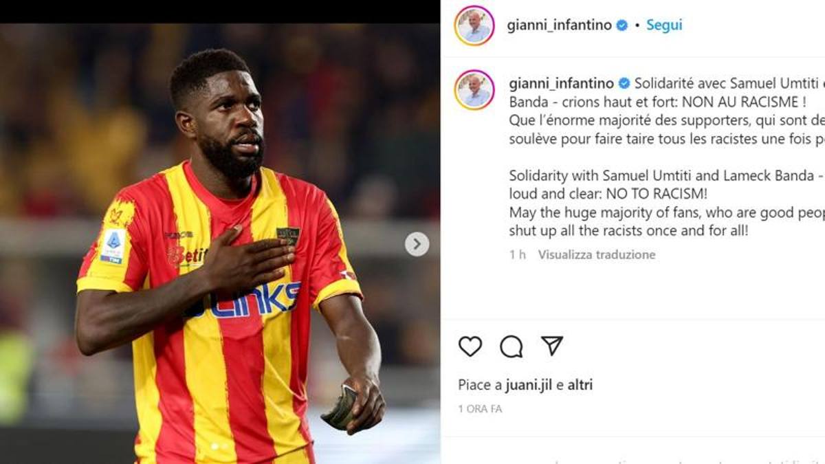 Umtiti, racism in Lecce-Lazio.  Infantino on Instagram comments