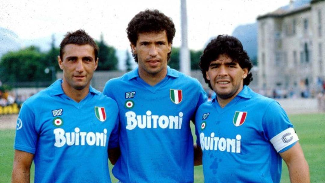 Bruno Giordano (a sinistra) con Careca e Maradona. 