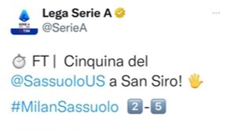 Milan-Sassuolo, tweet della Lega con la manita. Rimossa dopo le critiche