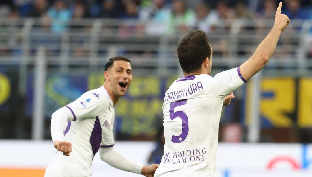 Giacomo Bonaventura, 33 anni, esulta per il gol del vantaggio. Ansa 