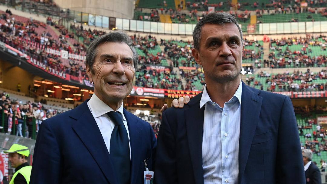 Ariedo Braida (sinistra) con Paolo Maldini, attuale d.t. del Milan GETTY 