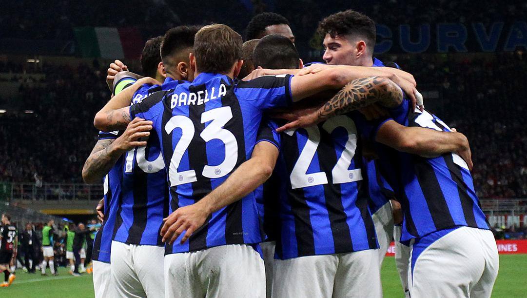 L'esultanza dell'Inter per il 2-0 al Milan LAPRESSE 